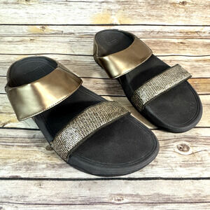 FitFlop Womens Bronze Lulu Glitterdust Slip On Slides Sandals 9